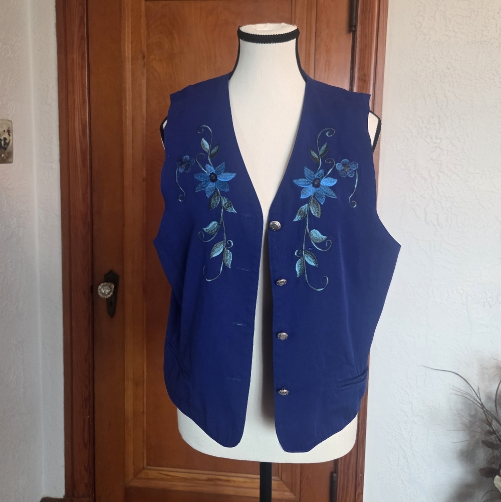 Vintage Embroidered Floral Navy Vest